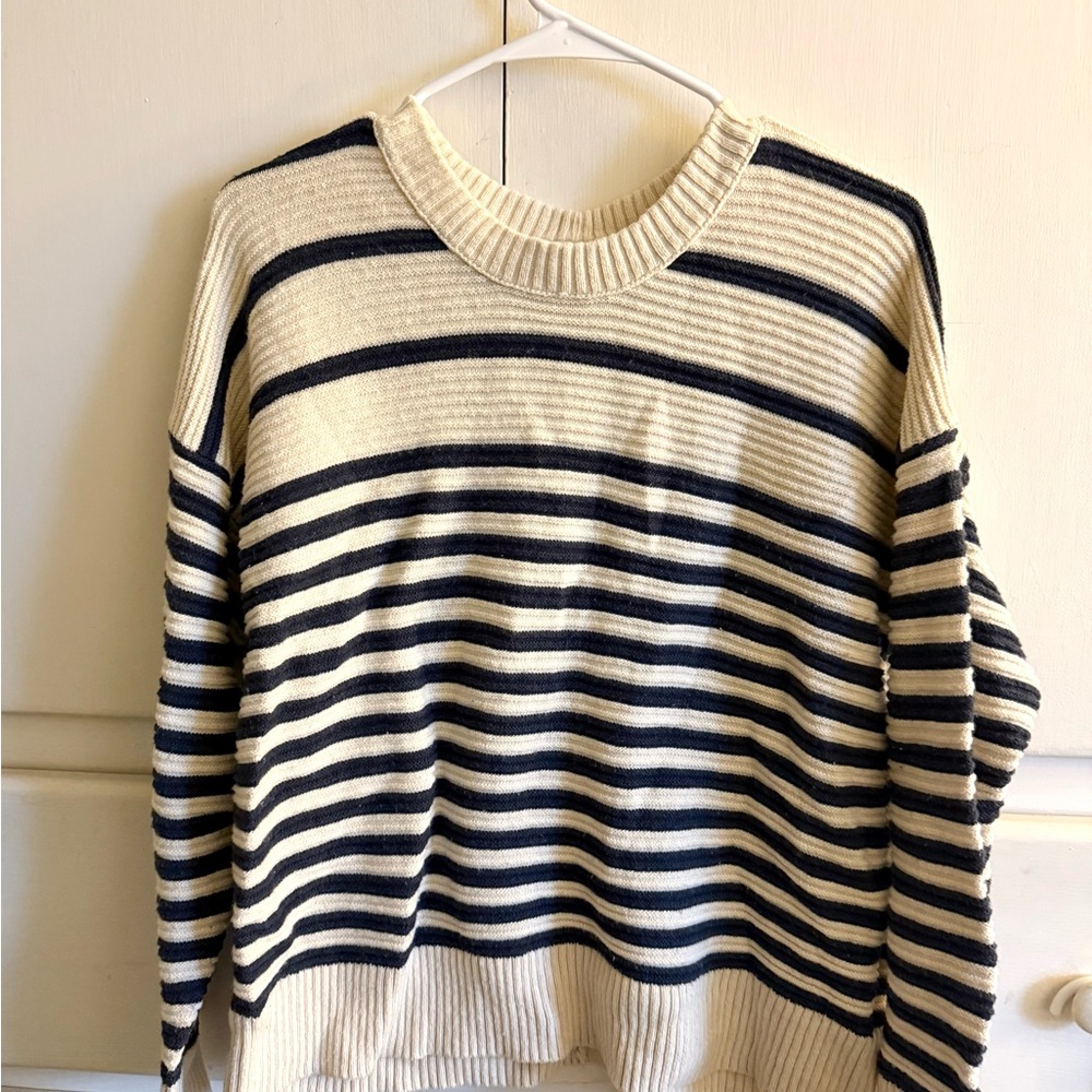 Madewell blue and Cream Striped Crewneck Sweater